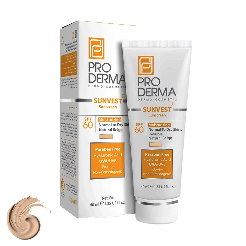 کرم ضد آفتاب رنگی و مرطوب کننده SPF60 رنگ بژ طبیعی (NATURAL BEIGE) پرودرما